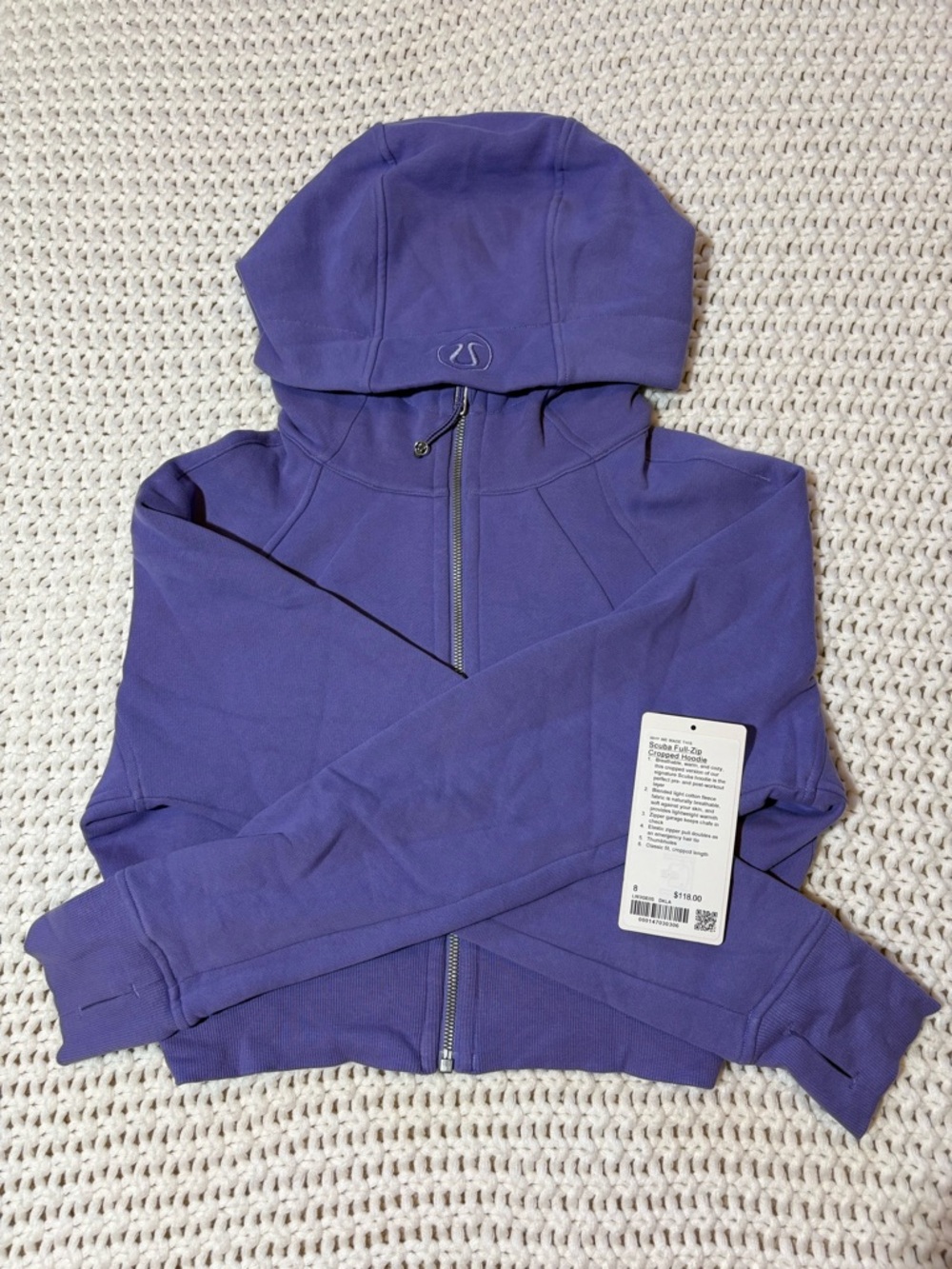 RARE! lululemon dark lavender scuba full zip cropped hoodie size 8